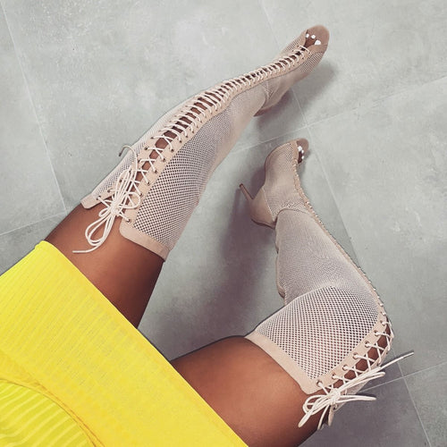 Sexy Mesh Lace Thigh High Over The Knee Boots - Kingz Court