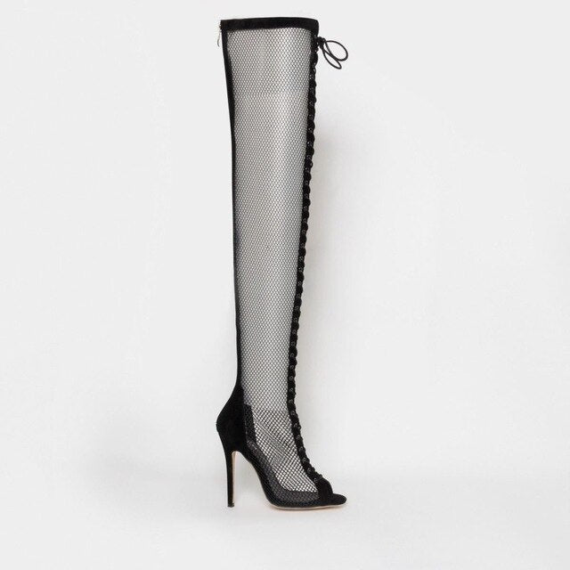 Sexy Mesh Lace Thigh High Over The Knee Boots - Kingz Court